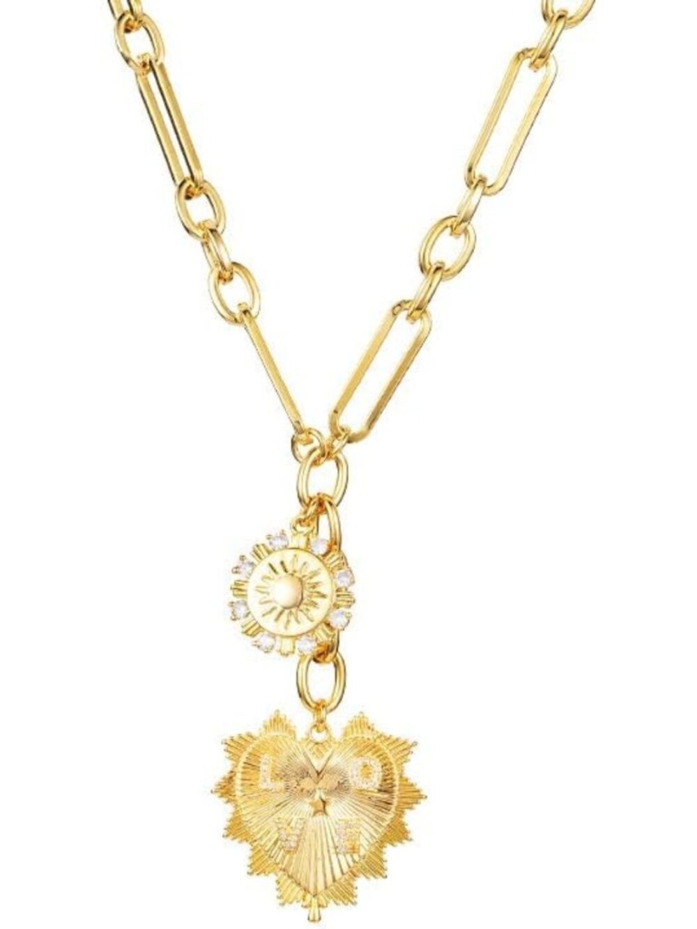 Luxury Heart Pendant Choker Necklace for Women - 18K Gold Plated, Chunky Chain